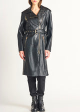 Faux Leather Moto Trench Coat