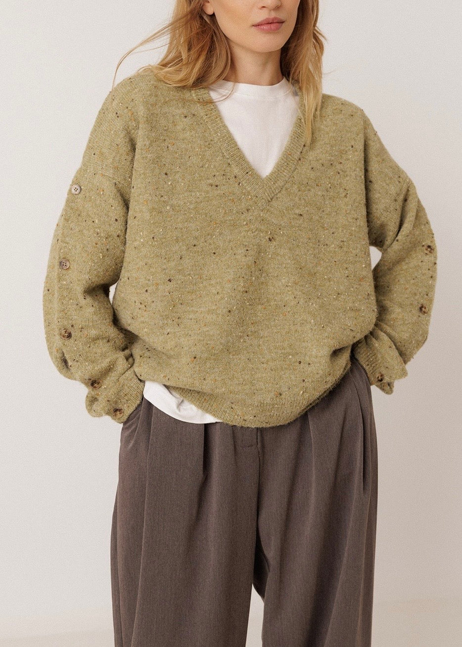 Button-Sleeved Sweater