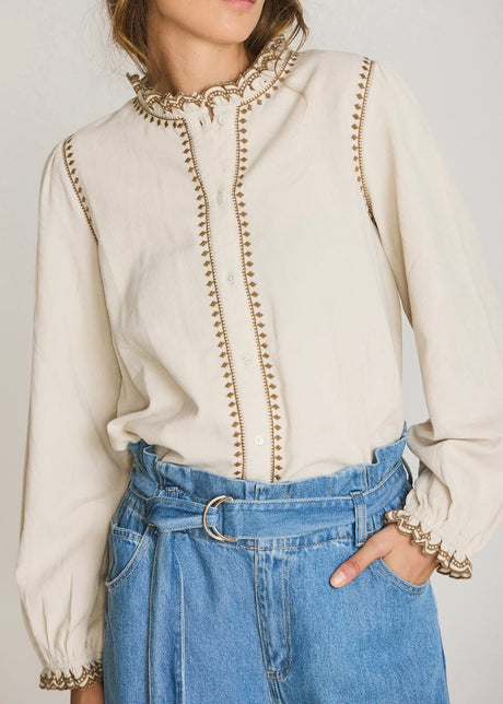 Corduroy Ruffled Collar Blouse
