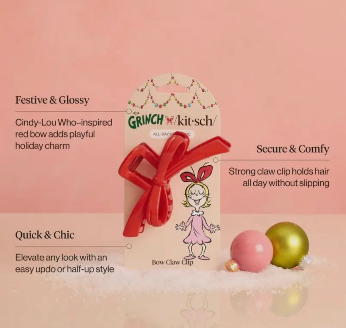 The Grinch X Kitsch Red Bow Claw Clip