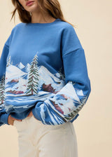 Alpine Ski Scene Oversized Crewneck