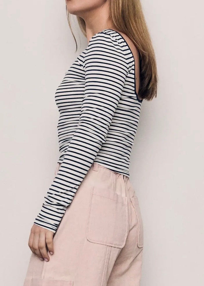 Open Back Striped Long Tee