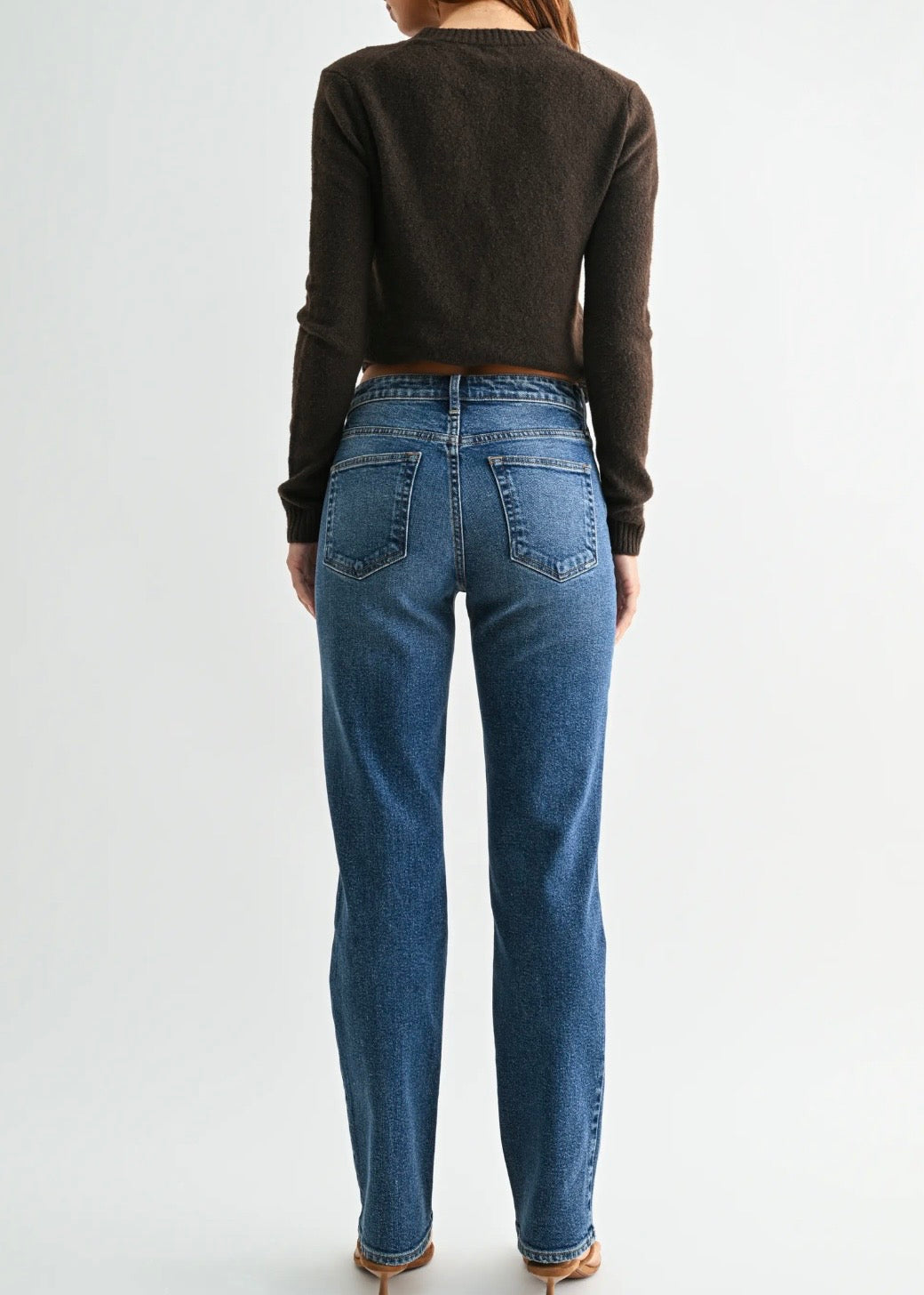 Mid Rise Stovepipe Straight Leg Dark Denim