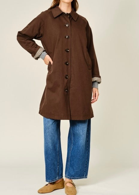 Checked Inside Midi Trench Coat