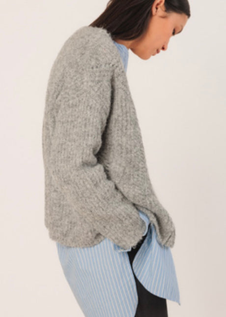 Grey Crewneck Cardigan