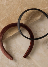 Recycled Fabric Satin & Velvet Headbands 2pc Set-Black/Choco