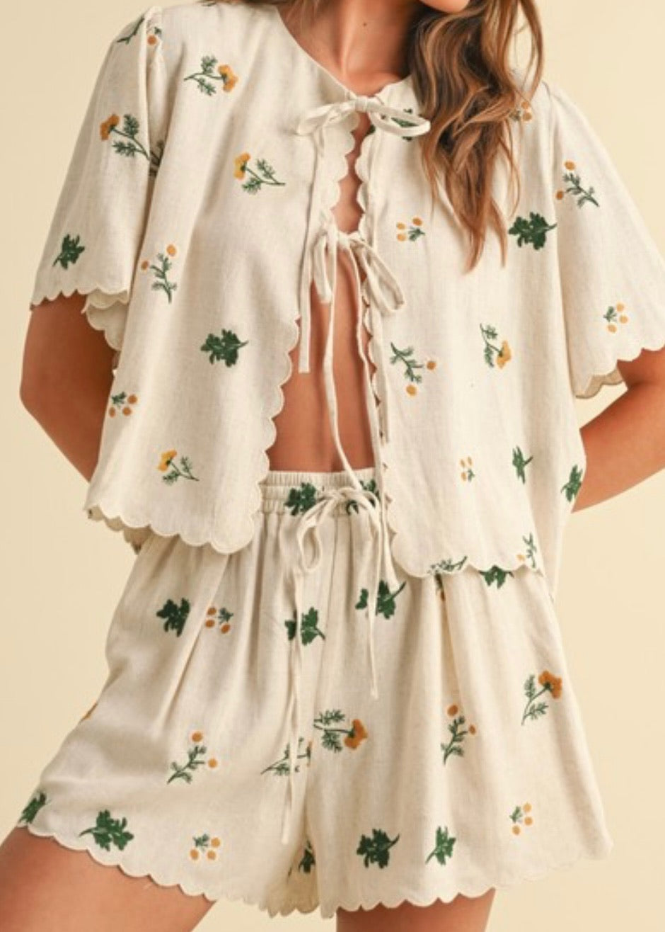 Floral Linen Blend Shorts
