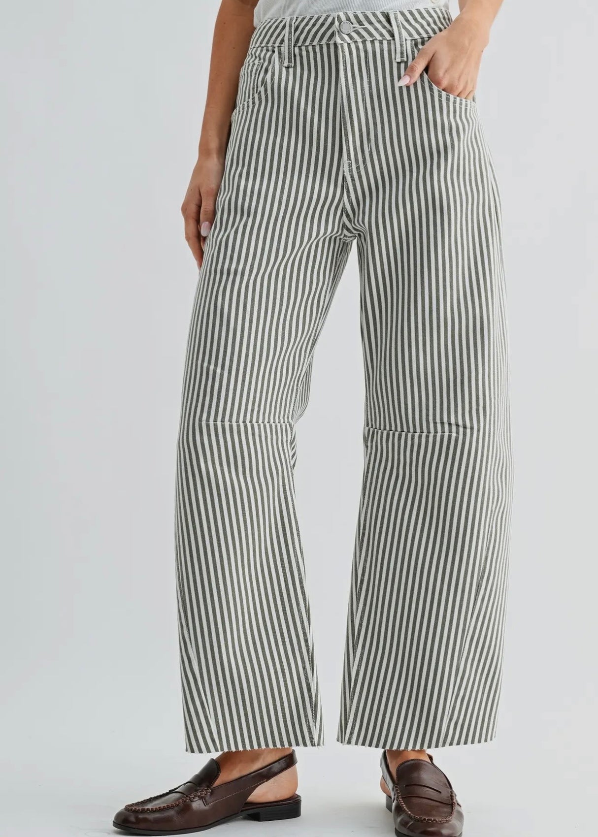 Stripe Barrel Jean w/ Seams