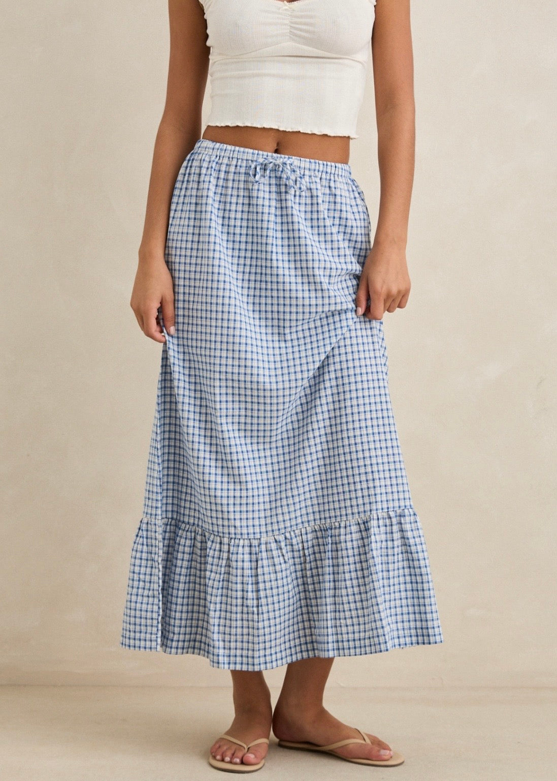 Lola Check Tiered Maxi Skirt