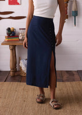 Leukos Linen-Blend Midi Skirt