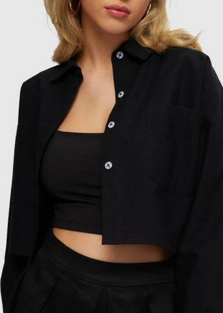 Cropped Oxford Shirt in Black