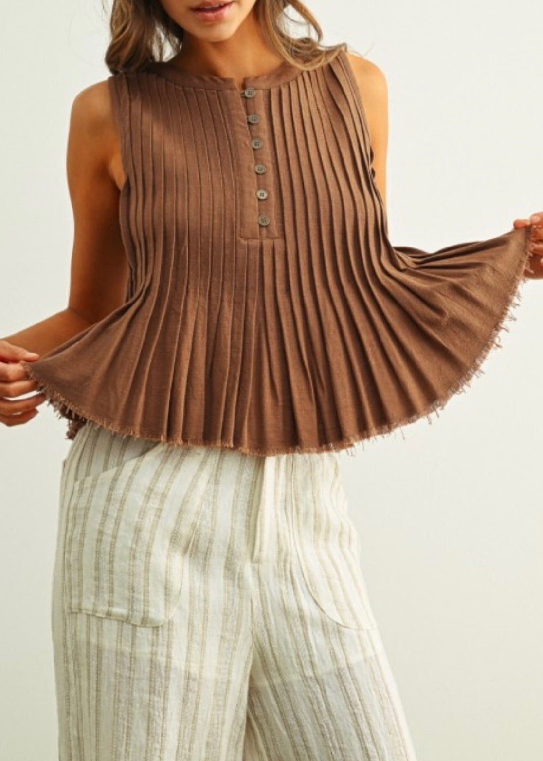 Mocha Pleated Top