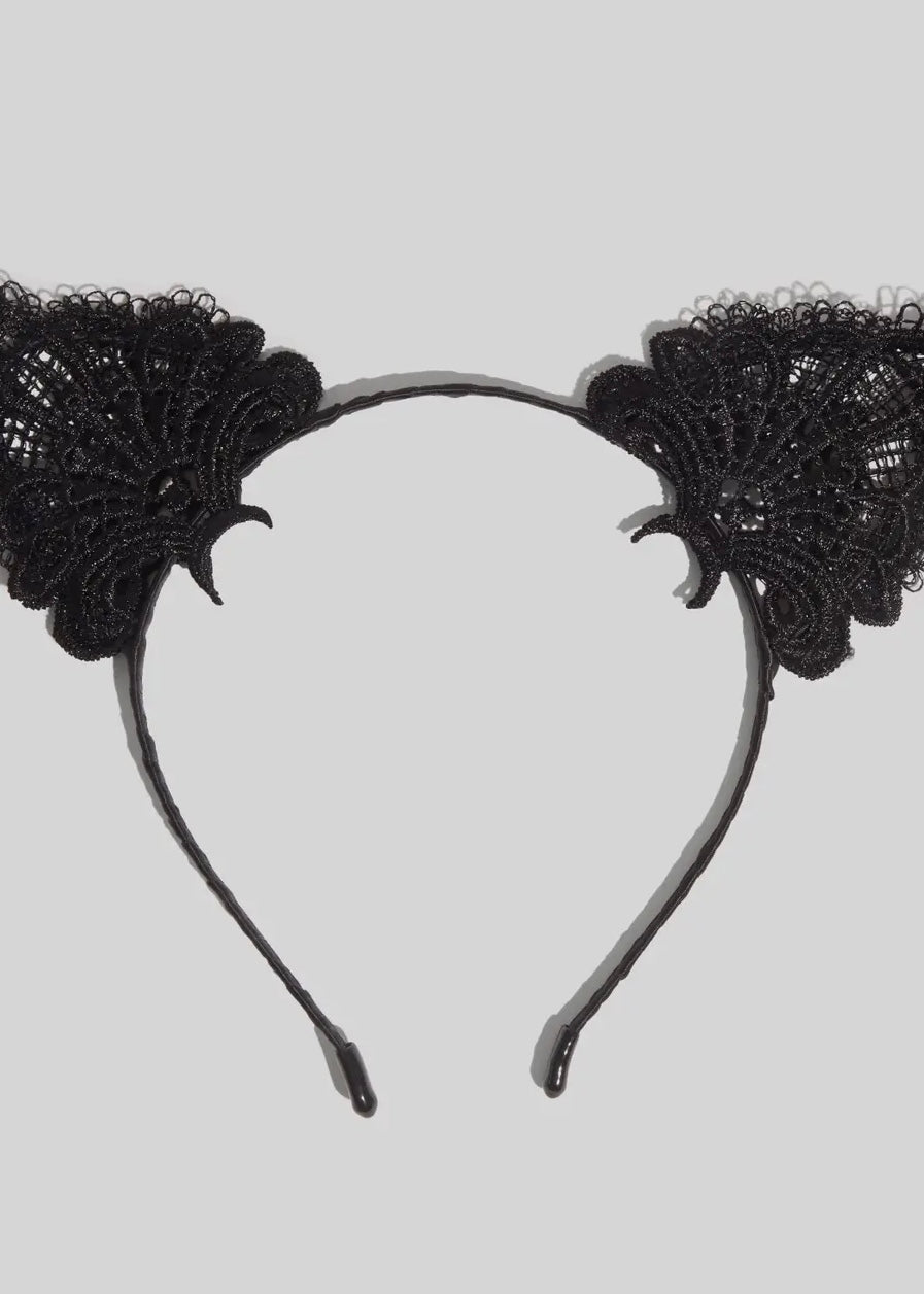 Lace Headband & Mask 2pc Set - Black Cat