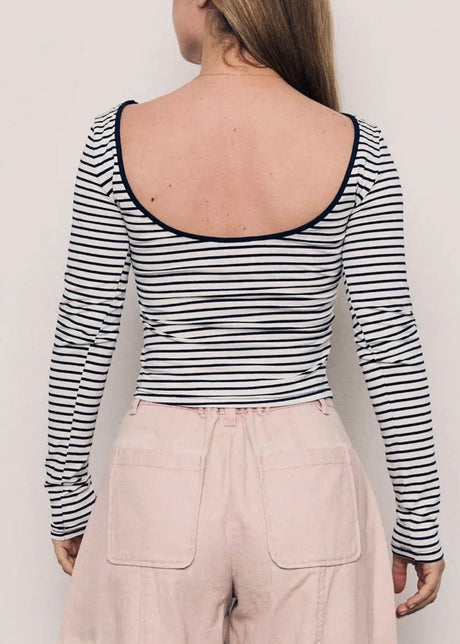 Open Back Striped Long Tee