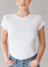 Ribbed Fitted T-Shirt with Cap Sleeves