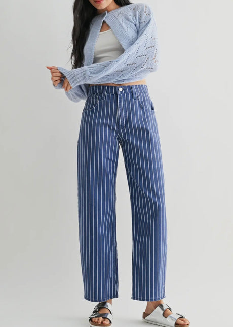 Navy Stripe Barrel Jean
