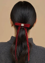Holiday Velvet & Gemstone Bow Hair Clip