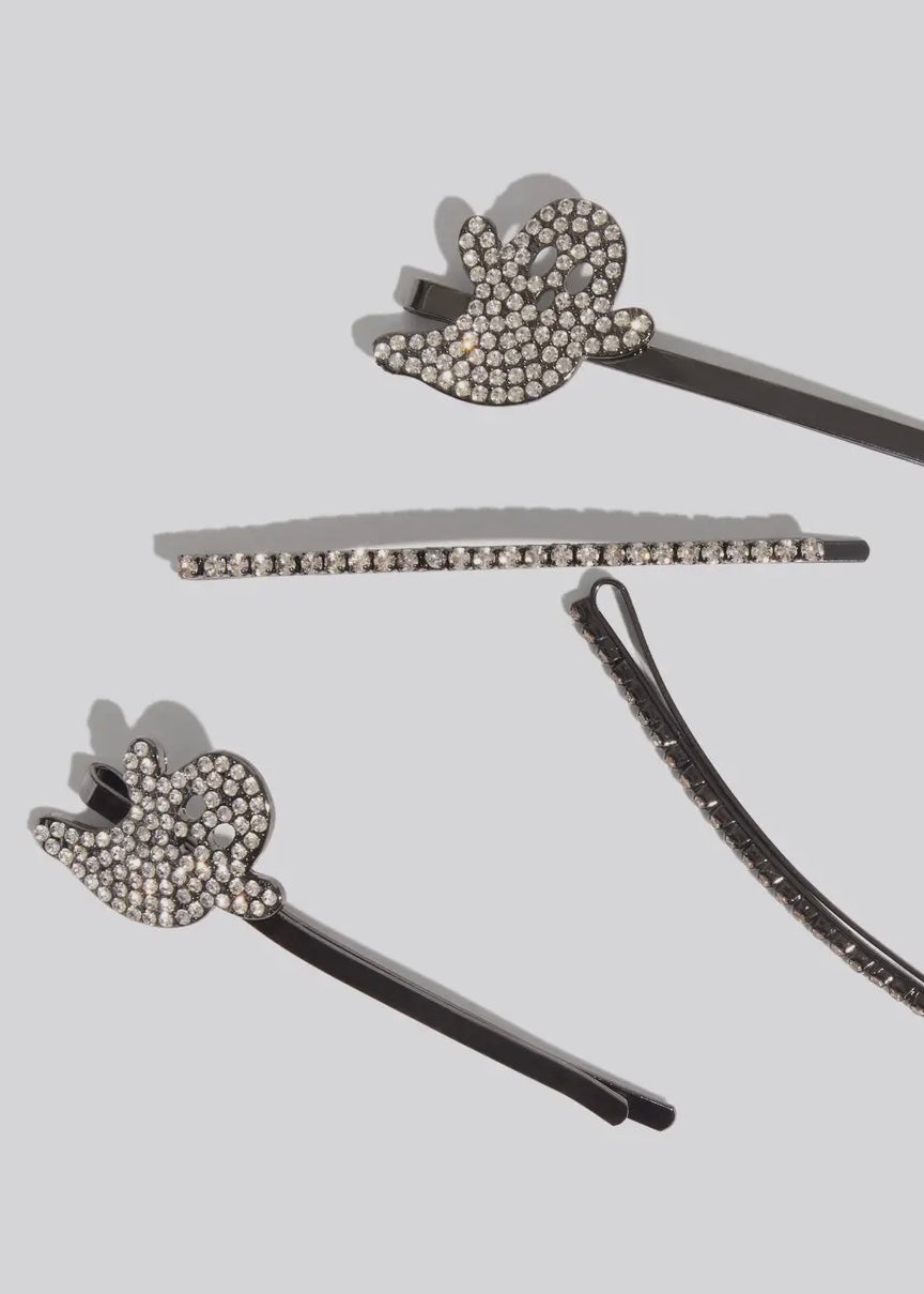 Extra Long Metal Rhinestone Bobby Pins 4pc Set - Ghost