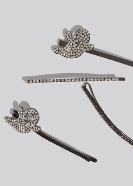 Extra Long Metal Rhinestone Bobby Pins 4pc Set - Ghost