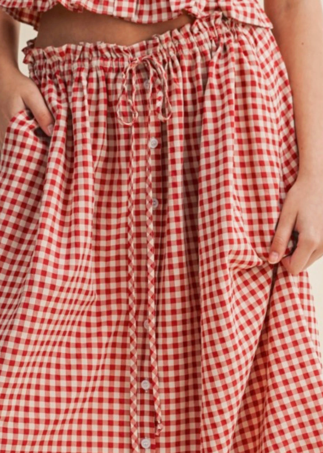 Gingham Long Skirt – Red Ribbon