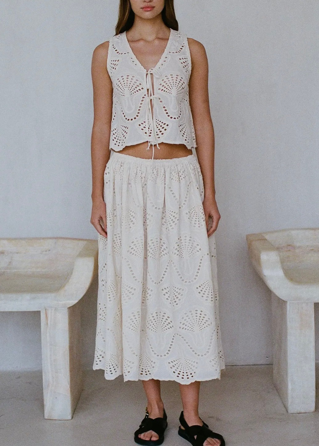 Eyelet Tie String Open Front Tank