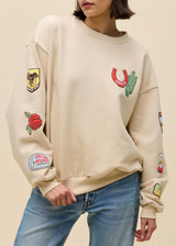 Western Patches Oversized Crew Sweatshirt
