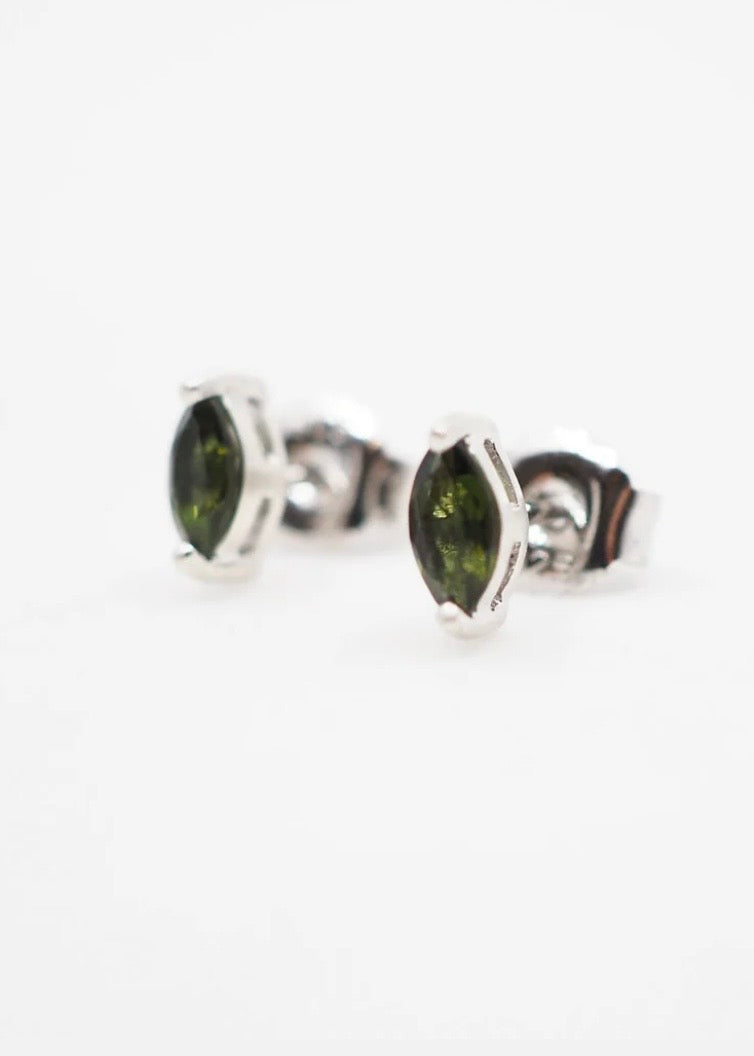 Green Tourmaline Marquise Studs in Sterling Silver