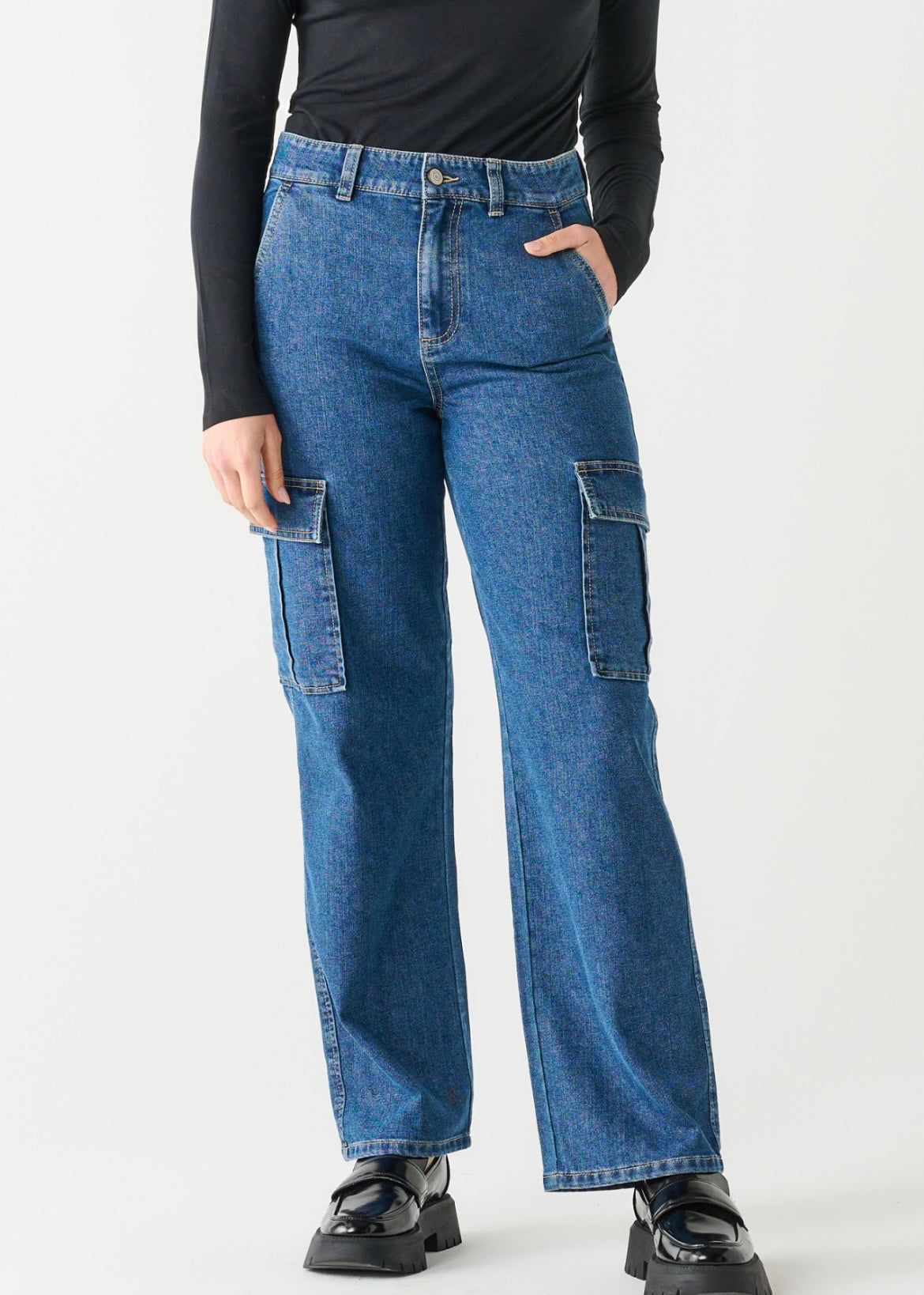 High Rise Straight Leg Cargo Jean