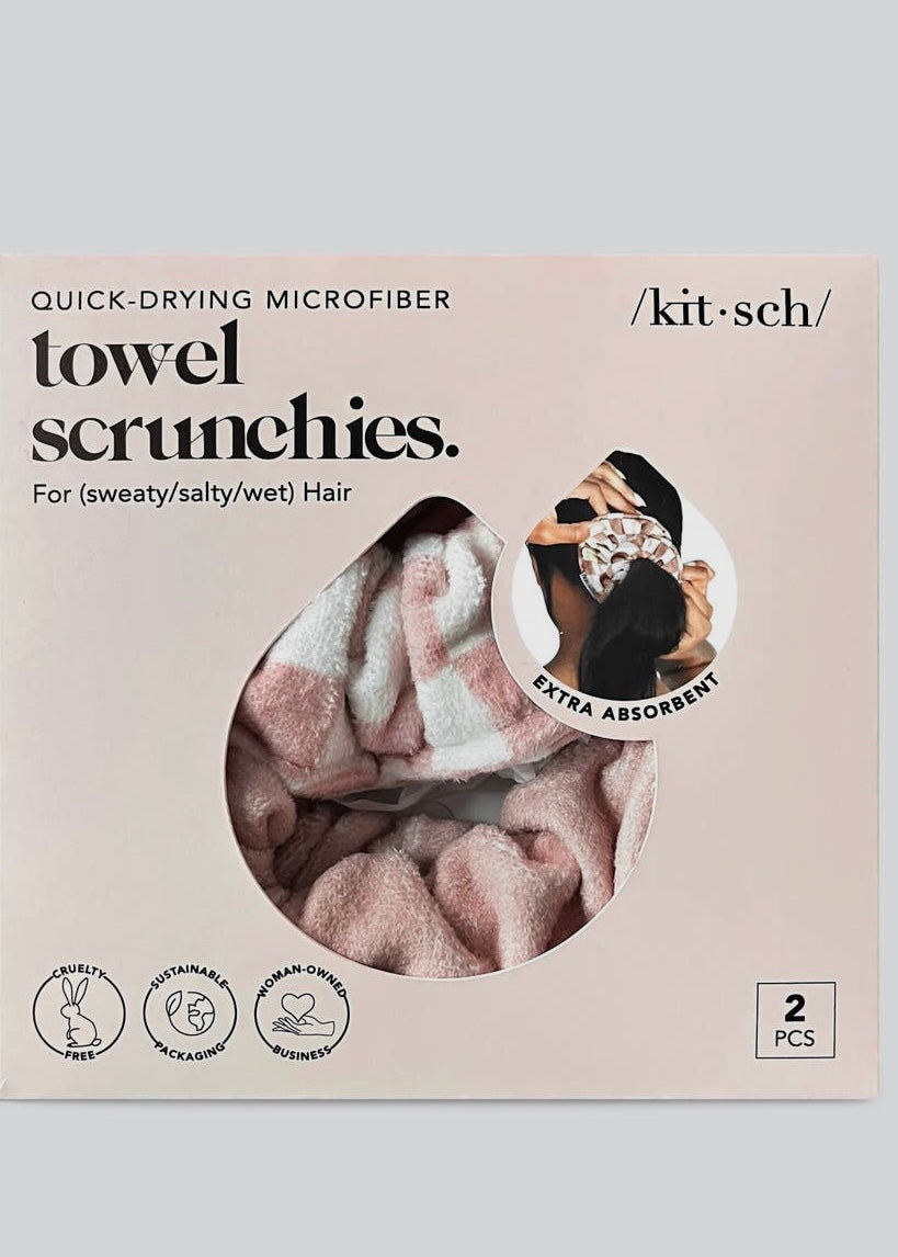 Microfiber Quick-Dry Towel Scrunchie 2PC- Terracotta Checker