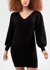 Longsleeve V-Neck Sweater Dress in Black