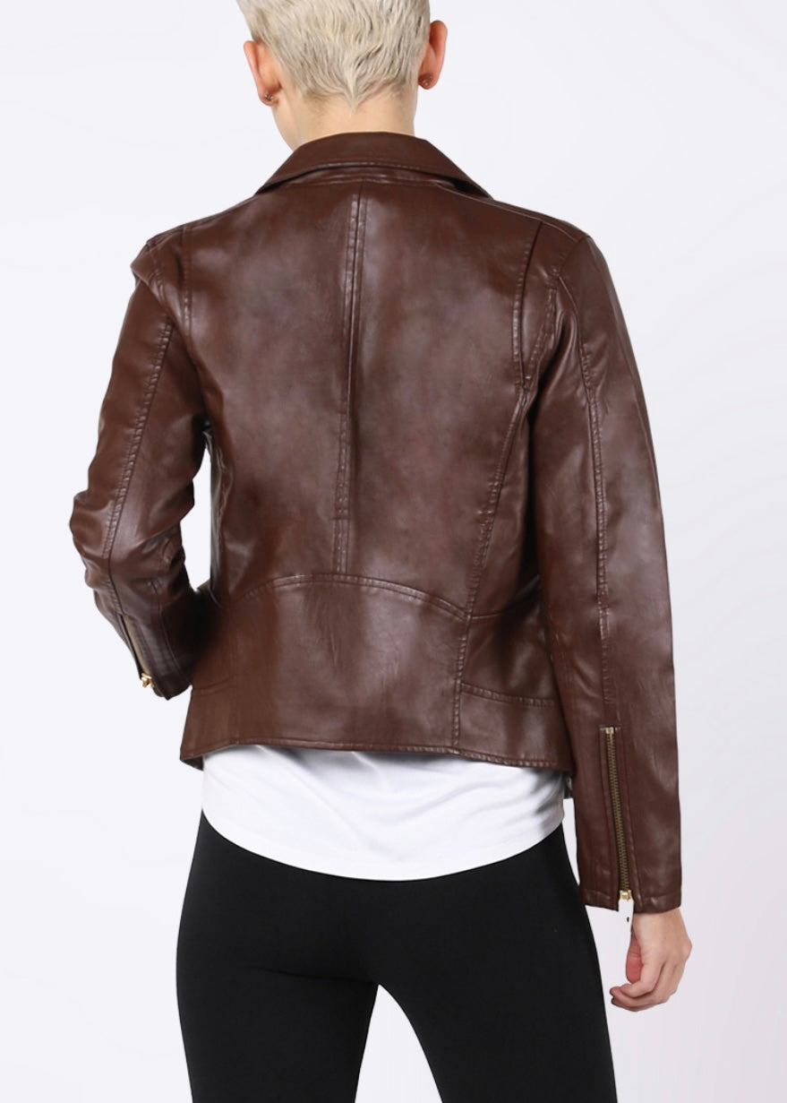 Faux Leather Moto Jacket Brick