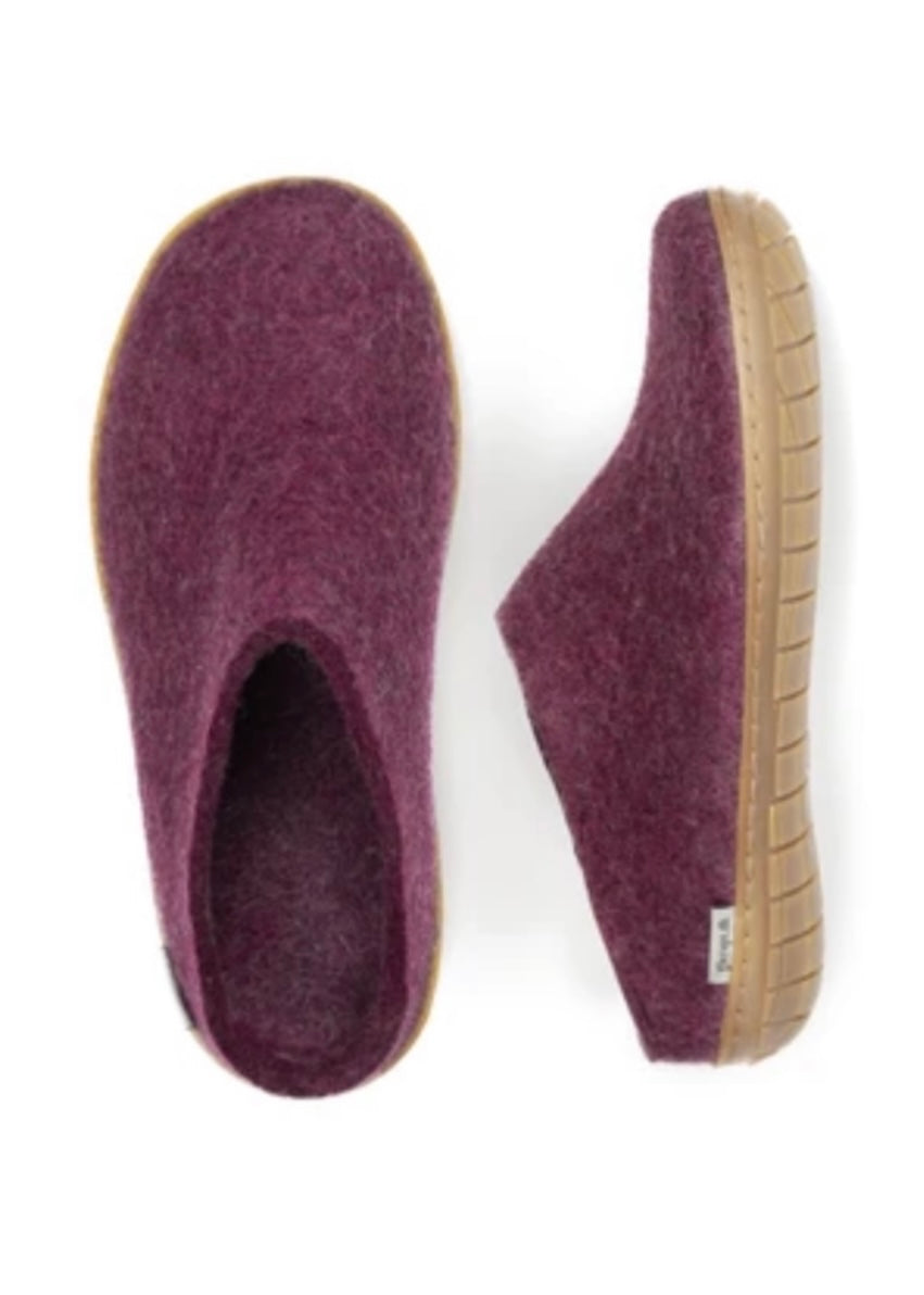 Slipper with Rubber Sole - Cranberry