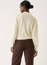 The Merino Wool Collared Cardigan in Antique White