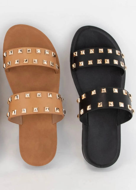 Perry Studded Sandal in Black and Tan
