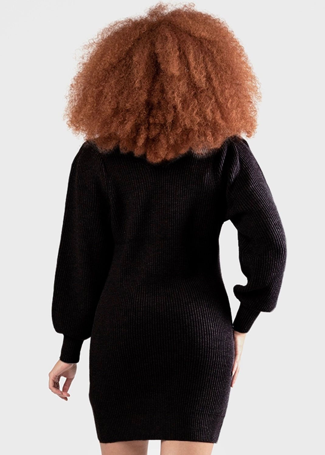 Longsleeve V-Neck Sweater Dress in Black