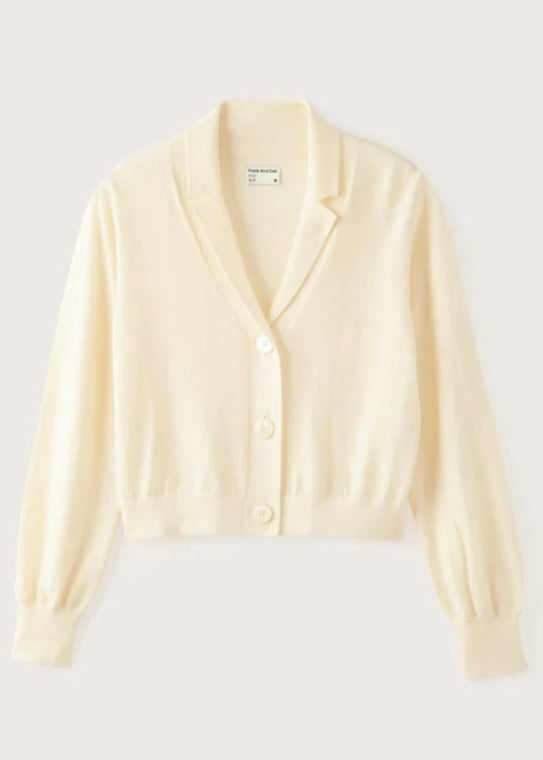 The Merino Wool Collared Cardigan in Antique White