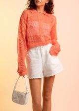 IMPERFECT From Palmer Virgo Open Knit Cardigan in Coral