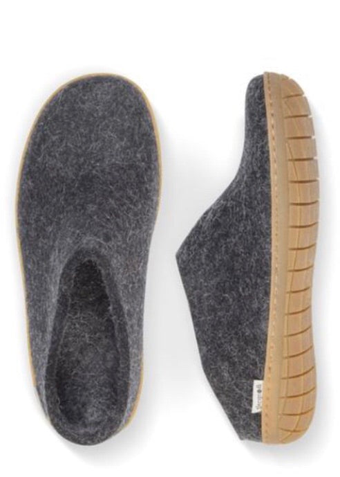 Slipper with Rubber Sole - Charcoal