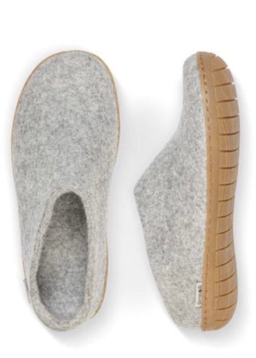Slipper with Rubber Sole - Grey